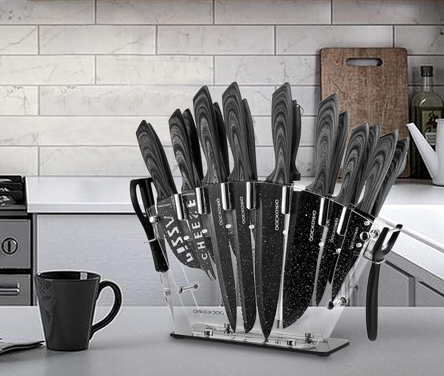 KD 19 PCS Stainless Steel Kitchen Knife Set with Block Sharp Blade