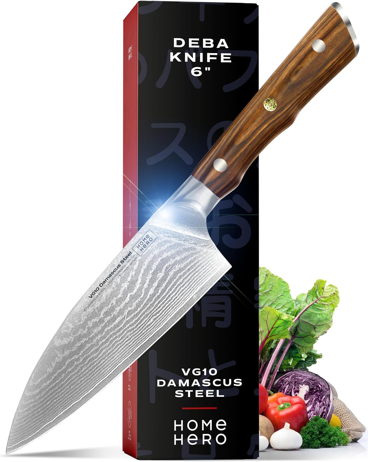 KD Japanese Kitchen Knives VG10 Damascus Steel Knife 67 Layers with Sheath & Gift Box
