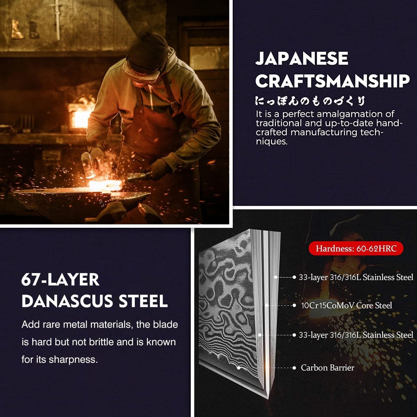 KD Nakiri Knife Japanese 67 Layer Damascus Steel with Gift Box