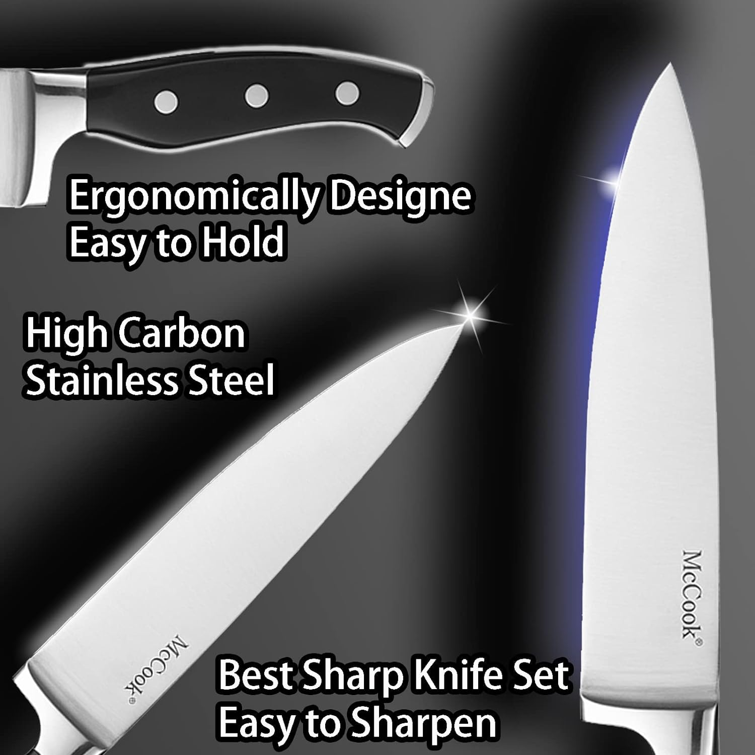 McCook Knife Sets, German Stainless Steel Kitchen Knife Block Sets with  Built-in Sharpener