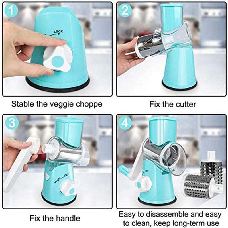 Tabletop Drum Grater,Rotary Cheese Grater Handheld, Vegetable  Mandoline Slicer Easy Cleaning, Kitchen Cheese Grater Shredder with 3 Drum  Blades: Home & Kitchen