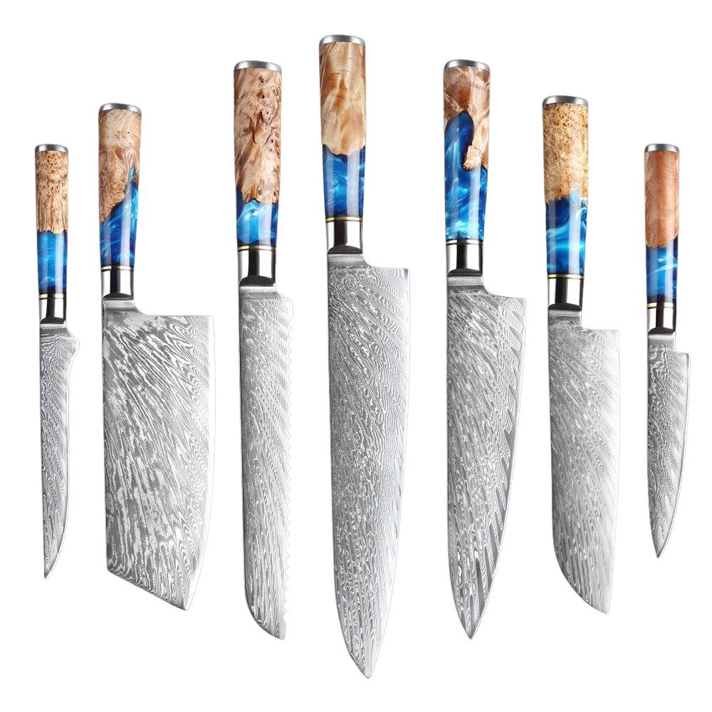 KD Real Damascus Steel Kitchen Chef Knives Set