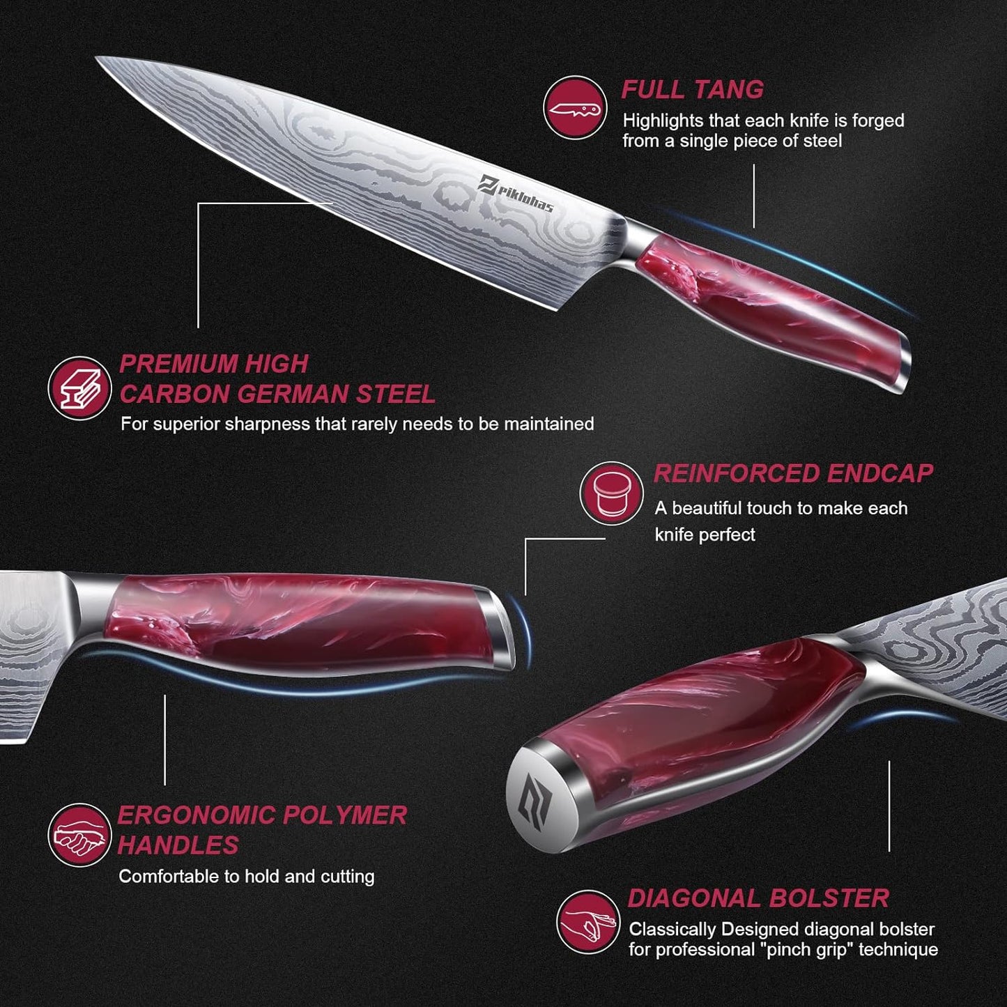 KD Damascus Pattern Chef Knife 8" Ultra Sharp Knife with Gift Box