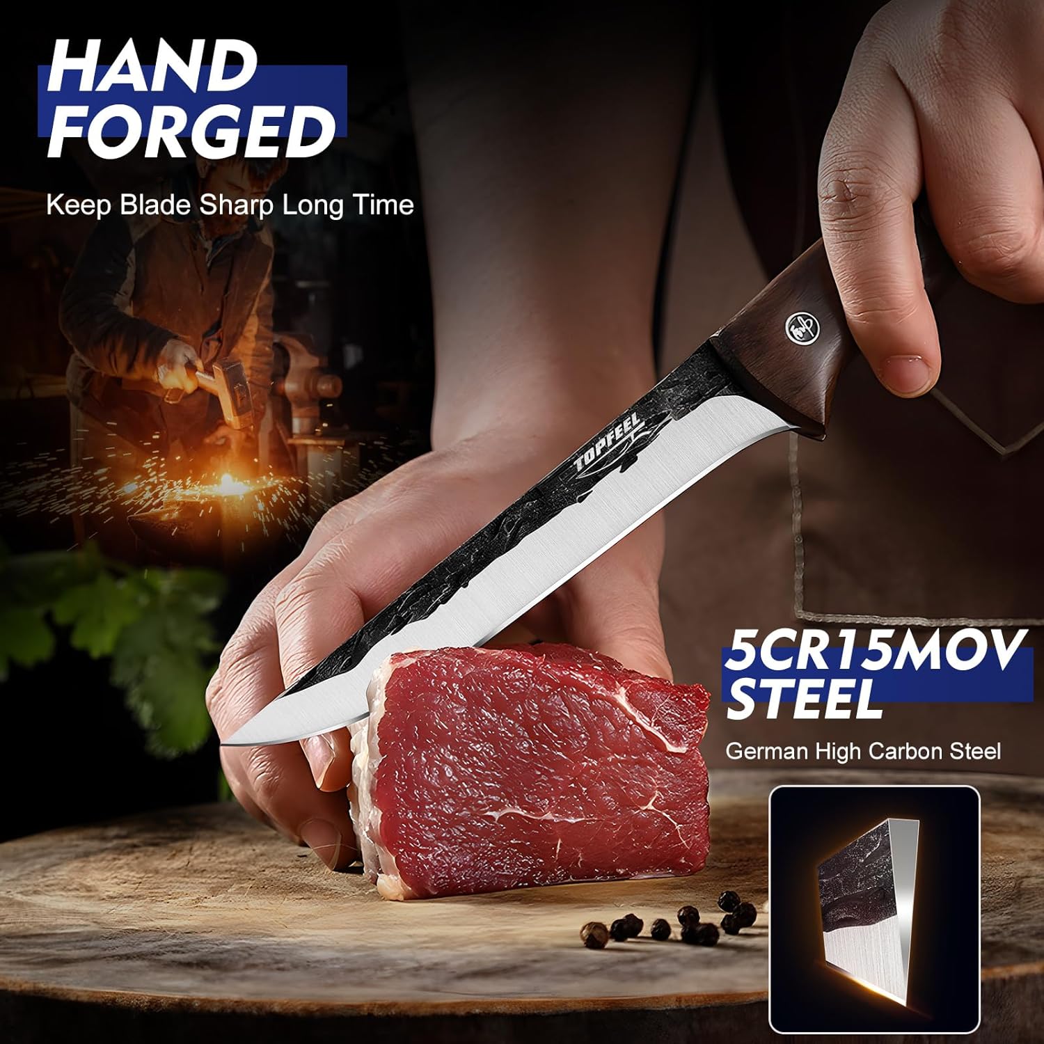 KD Hand Forged Butcher Knife Set Boning  Slicing Knife Home Kitchen & Outdoor