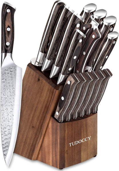 KD 16 pcs Knife Set with Built-in Sharpener and Wooden Block Precious Wengewood Handle for Chef Knife Set