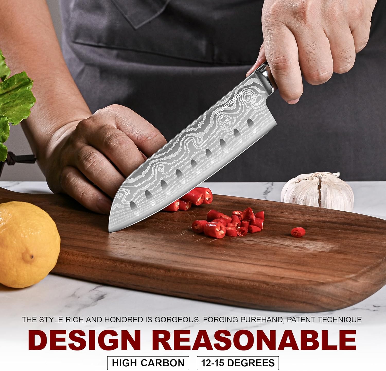 KD 7" Japanese Santoku Knife - Ultra Sharp Kitchen Chef Knife with Sheath & Gift Box