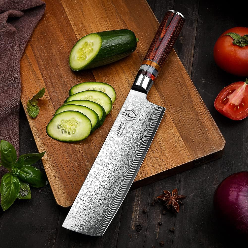 7" Nakiri Knife  Pro Kitchen Knife Damascus VG10 67-Layer Stainless Steel Extra Sharp Damascus Vegetable Meat Cutting Nakiri Knife-Ergonomic Pakka Wood Handle