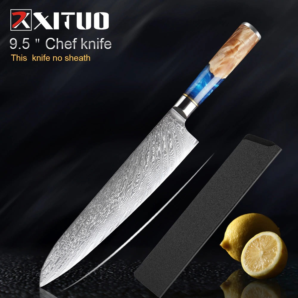 KD Real Damascus Steel Kitchen Knives - 9.5"Chef - Knife Depot Co.