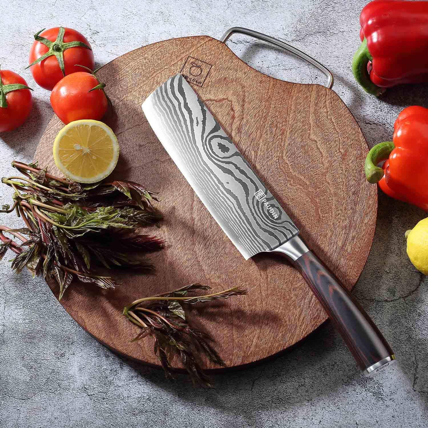 Nakiri Knife - 7" Razor Sharp Meat Cleaver and Vegetable Kitchen Knife, High Carbon Stainless Steel, Multipurpose Asian Chef Knife for Home and Kitchen with Ergonomic Handle