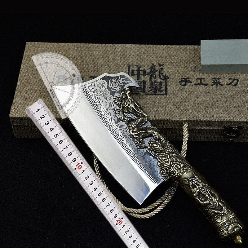 KD 9 Inch Copper Axe Dragon Decor Cleaver Knife