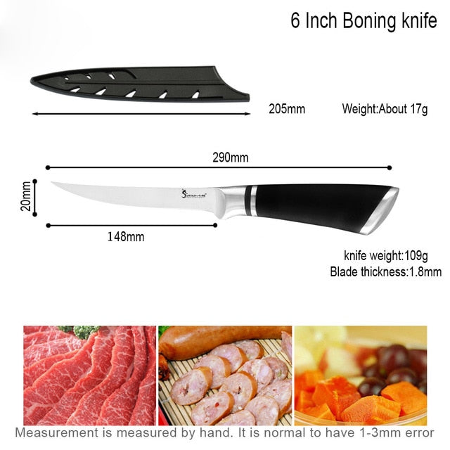 KD 6 7 8 inch Boning Chef Knife Stainless Steel Kitchen Knife for Bone Meat Fish Fruit Vegetables Salmon Sushi Petty Raw Filleting