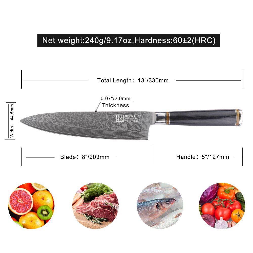 KD 8" Japanese Chef Knife Damascus Steel Blade Kitchen Knives