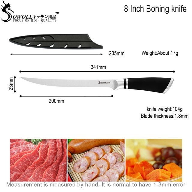 Hand forged bone removal knife, kitchen fish segmentation