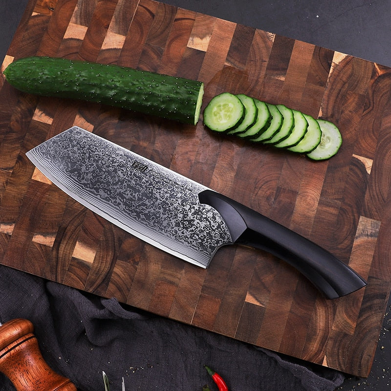 KD Cheetah Series Kitchen Chef Knives Damascus Steel Nakiri Knife