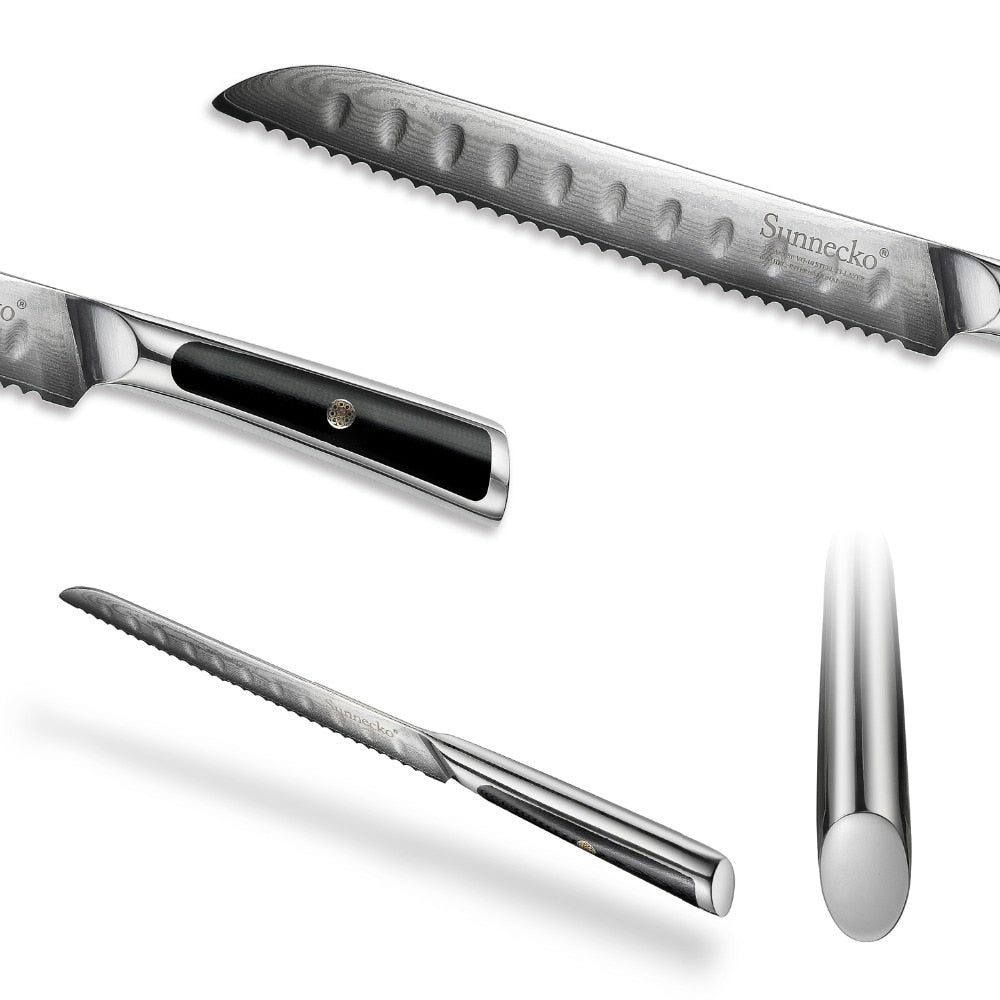 KD 8" Bread Knife Gift Box Japanese VG10 Core Damascus Steel Kitchen Knives Razor Sharp Blade G10 Handle Breakfast Cutter