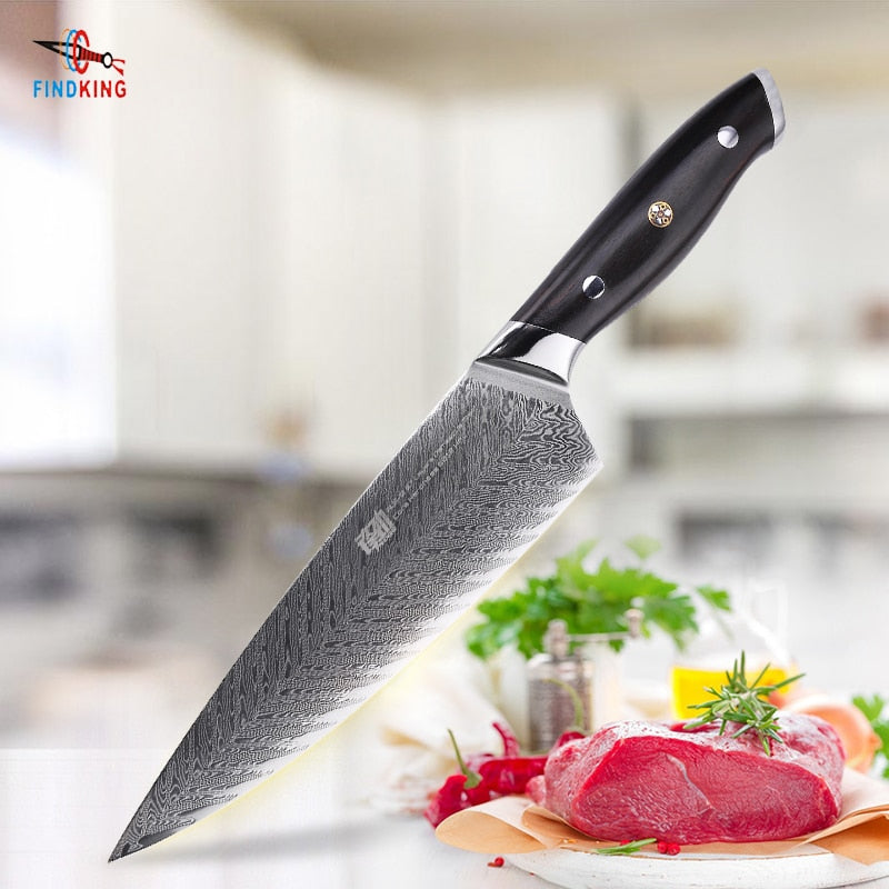 KD 8 inch Damascus Steel Chefs Knifes Ebony Handle  