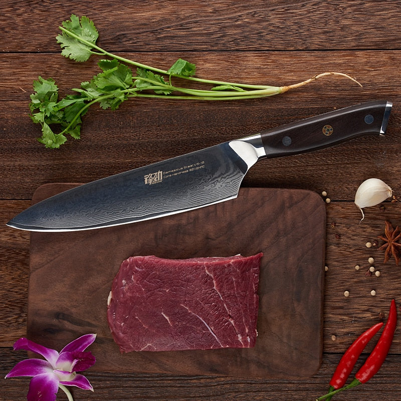 KD Ebony Wood Handle Damascus Knife 8 inch Professional Chef's Knife