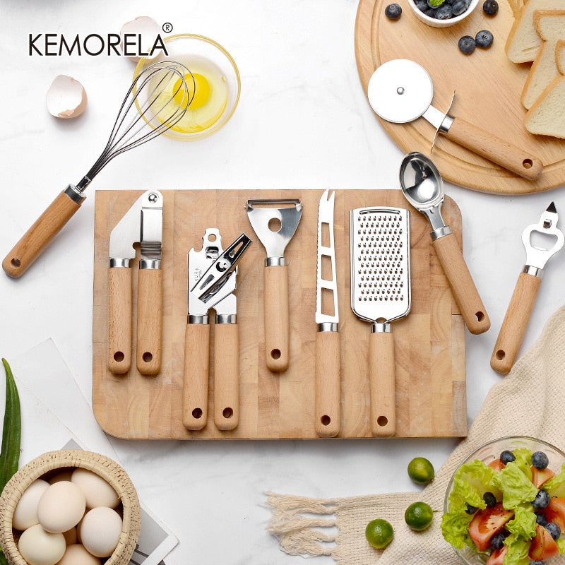 KD Kitchen Gadgets Wooden Handle Small Kitchenware Stainless Steel Ope –  Knife Depot Co.