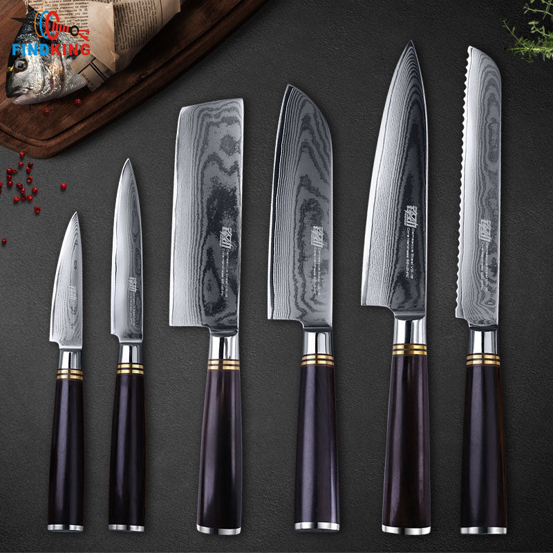 KD Kitchen Knives Black Handle Knife Utility Chef Bread Knife Set