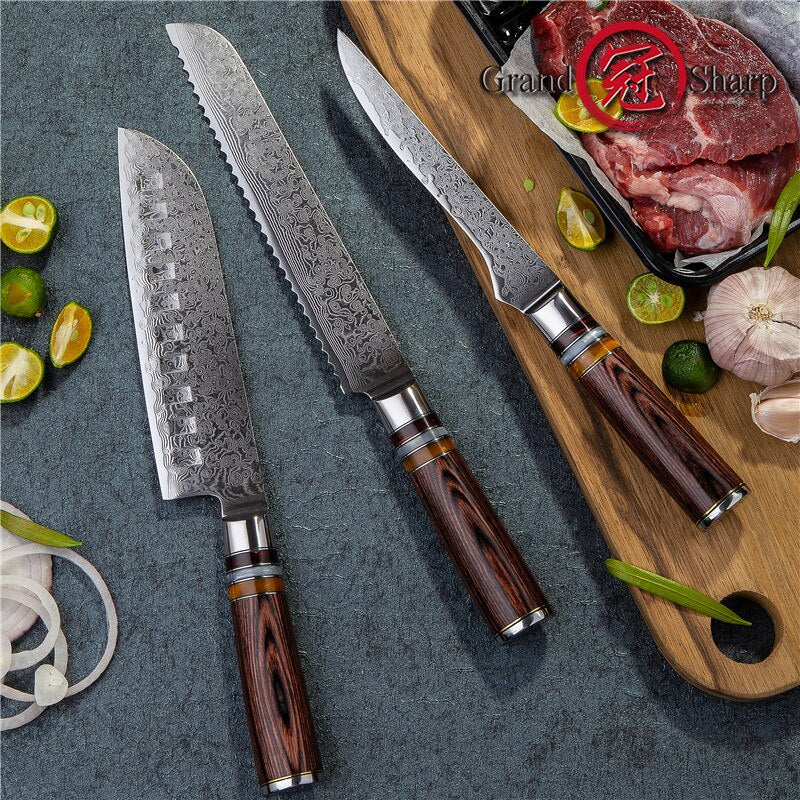 KD Damascus Chef's Knives vg10 Japanese Damascus Stainless Steel Kitchen Knife Pakka Handle Professional Cooking Tools Gift Box