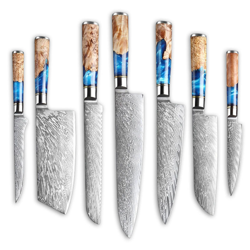 KD Real Damascus Steel Kitchen Chef Knives Set