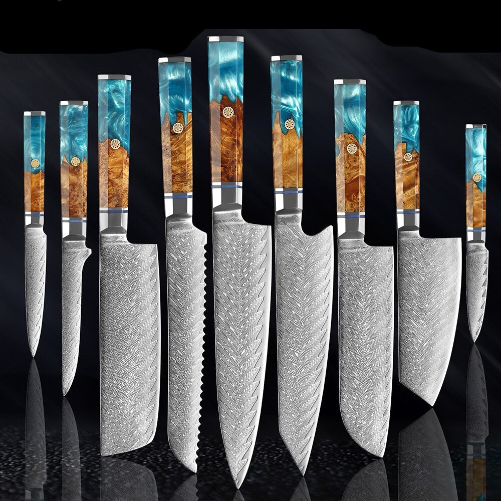 Kitchen Knives 67 Layers Damascus Japanese Style Sharp Blade Chef Knife - 9 pcs set - Knife Depot Co.
