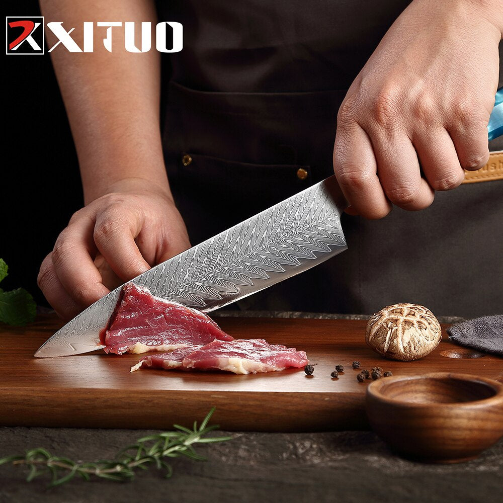 Sharp Kitchen Knives Chefs Cleaver Santoku Nakiri Utility Slicing Boning  Paring 67 Layers Damascus Steel Knife