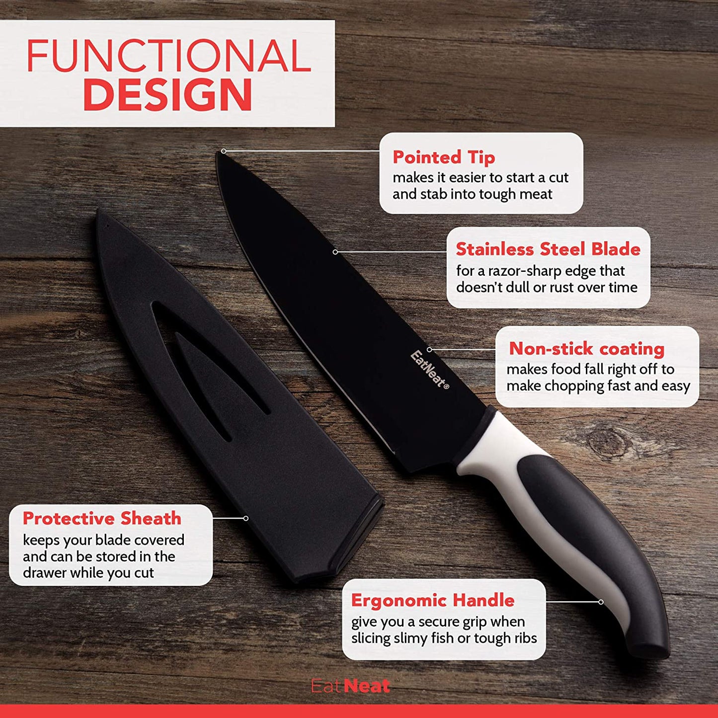 Professional Stainless Steel Kitchen Knife With Sheats, Cutting Board and Sharpener - Knife Depot Co.