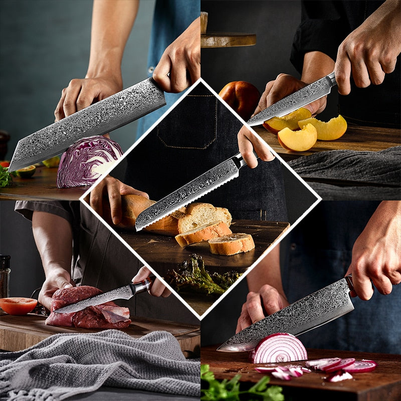 KD Damascus Chef's Knives vg10 Japanese Damascus Stainless Steel Kitchen Knife Pakka Handle Professional Cooking Tools Gift Box