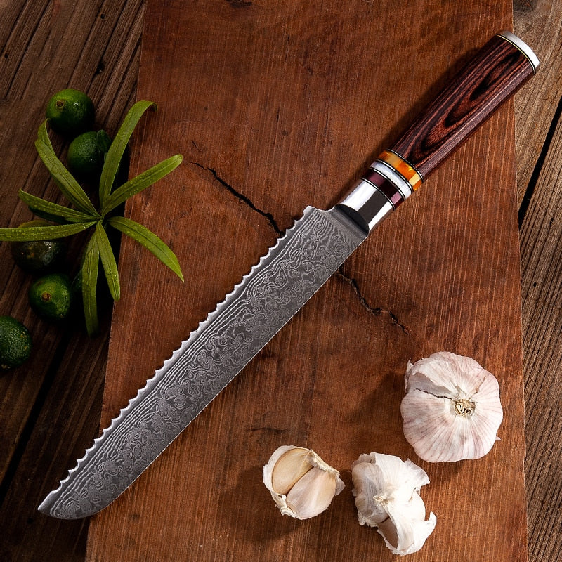 high end Japanese VG10 Damascus Steel Chef Knife Kitchen Knife Wood with  Sheath