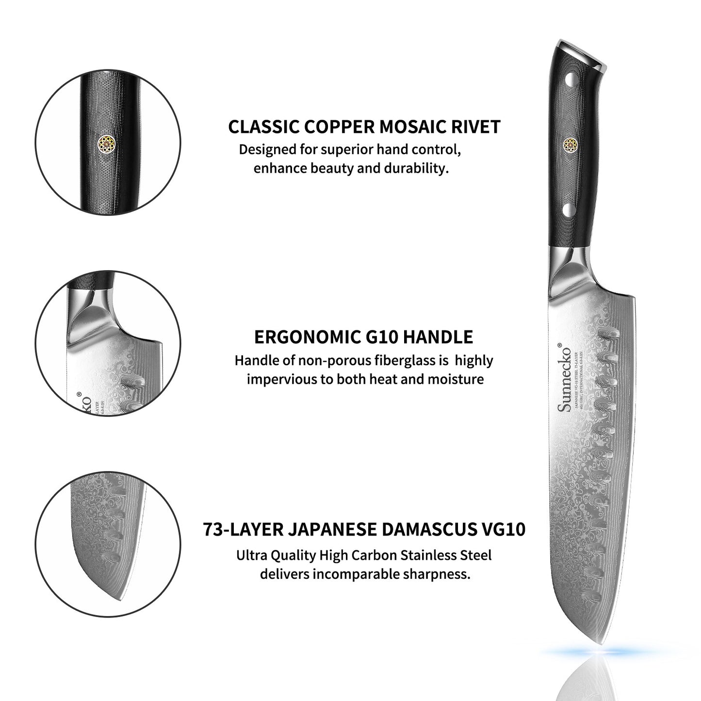 KD 7 inch Santoku Kitchen Knife Japanese Damascus Steel Chef Knives
