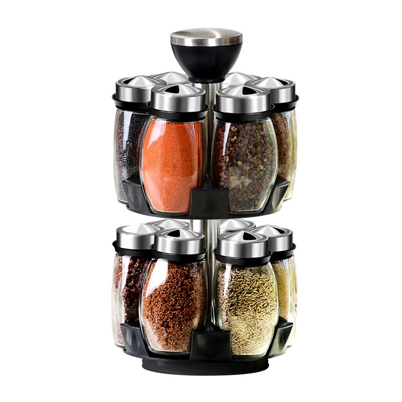 Rotating Jars Set for Spices Pepper Sprays Bottles Salt Holder Kitchen Storage