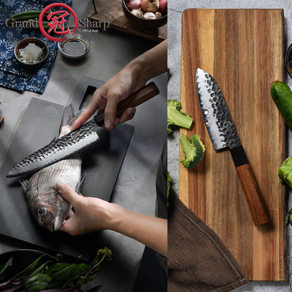 KD Japanese Kitchen Knives Chef Nakiri Knife Wooden Handle 