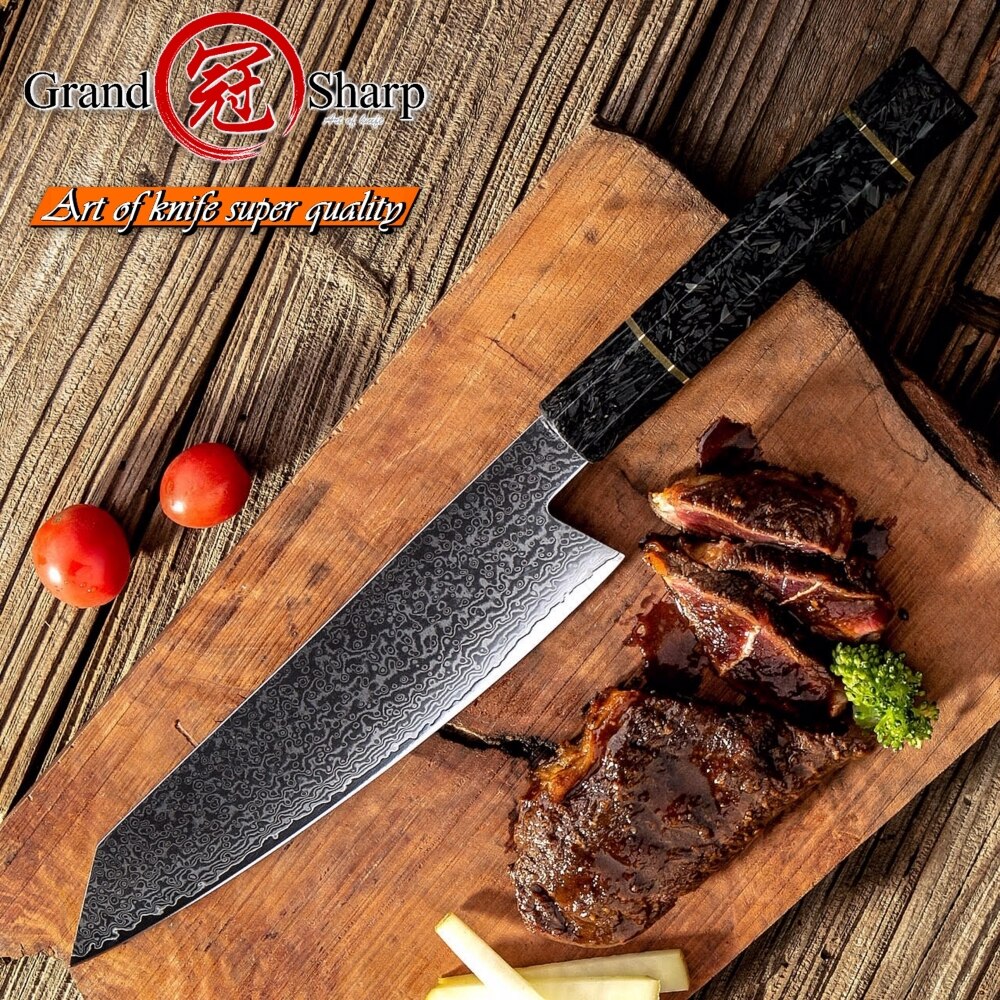 Damascus Steel Japanese Chef Knife Kiritsuke Kitchen Knives Glow Handle