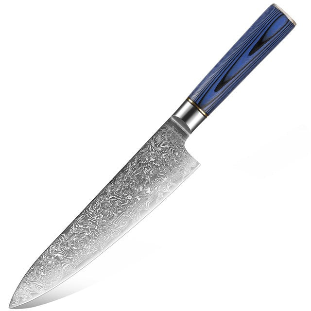 KD Luxury Blue Damascus Steel Kitchen Knife Set