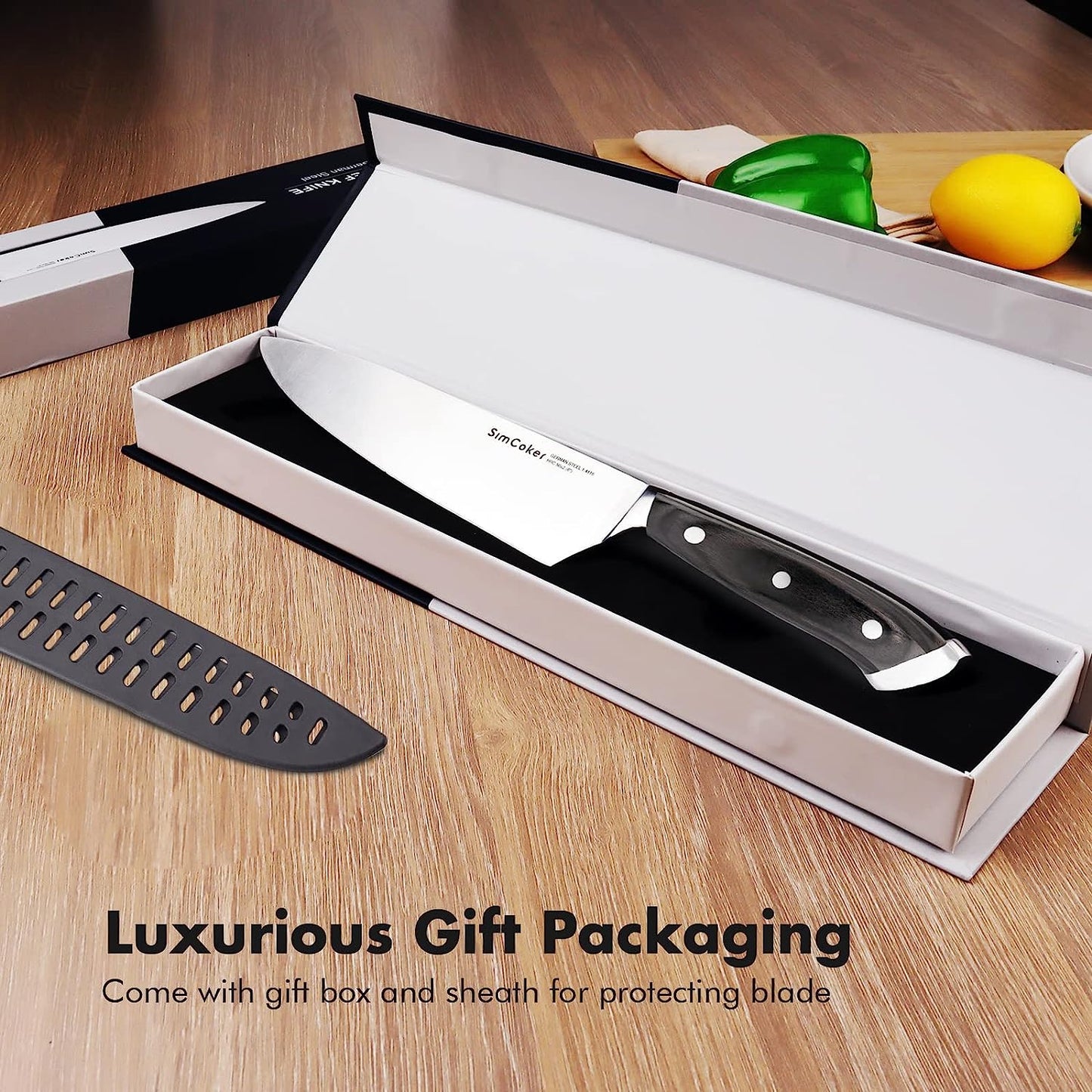 Chef Knife,8 Inch Knife,Sharp Kitchen Knife,German High Carbon Stainless Steel EN1.4116, Ergonomic Pakkawood Handle and Gift Box