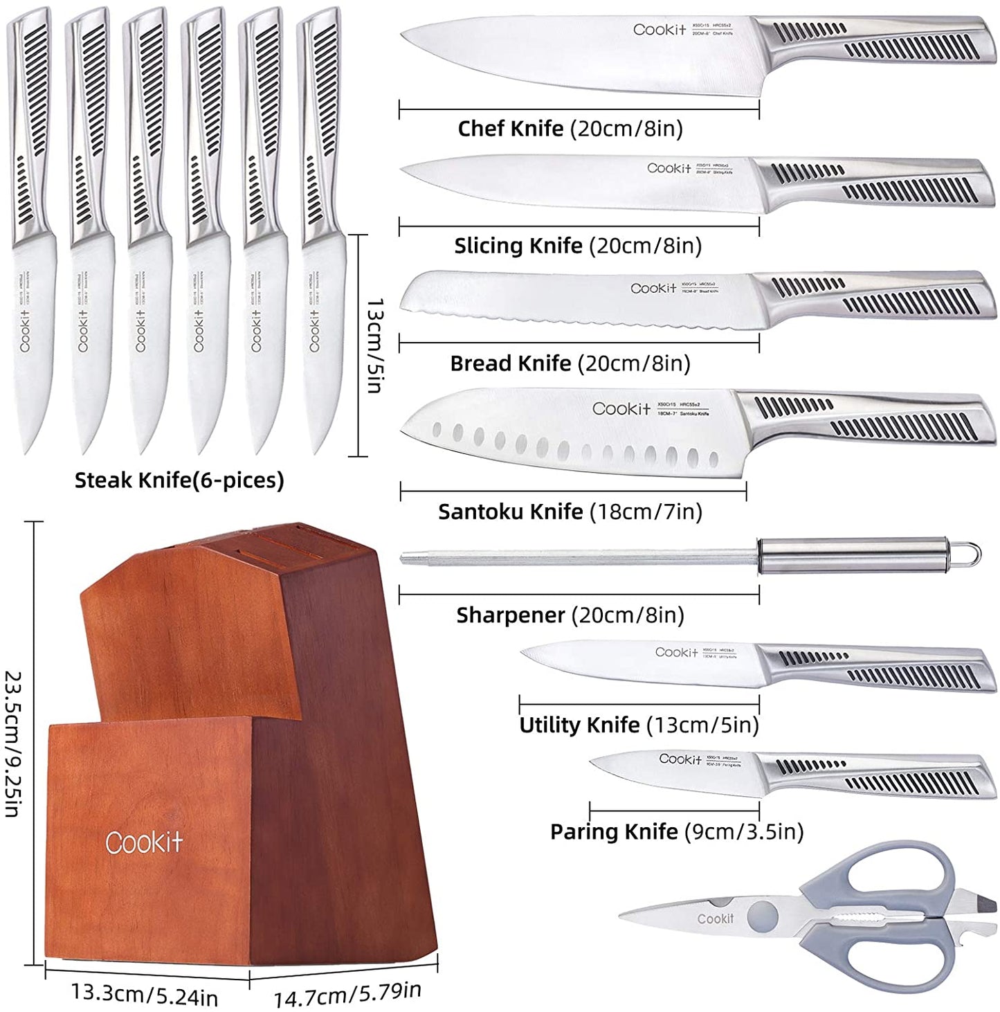 KD 15 Piece Stainless Steel Knife Sets with Block Chef Knife