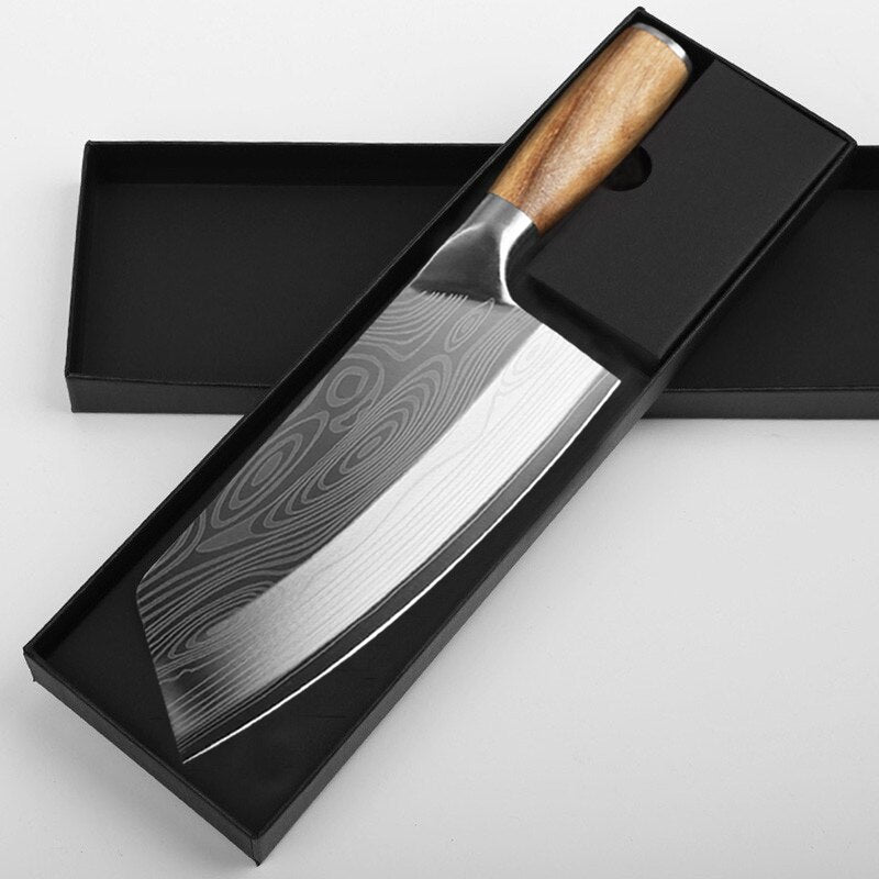 Asian Damascus Pattern Cleaver Kitchen Knife - Knife Depot Co.