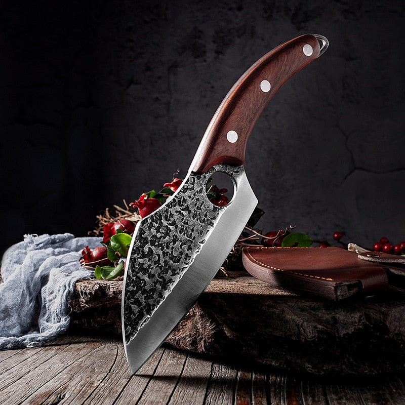 Handmade Meat Cleaver Axes Shape Forged Heavy Duty High Carbon Butcher  Knife Boning Breaker Vegetable Butcher Chopper Cutting Chef Knife with  Cover