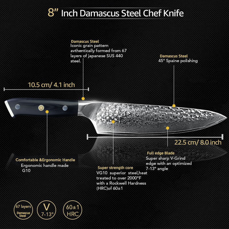 8 Chef Knife High Hardness 67-Layer Japanese Knives Damascus Steel Kitchen  Tool
