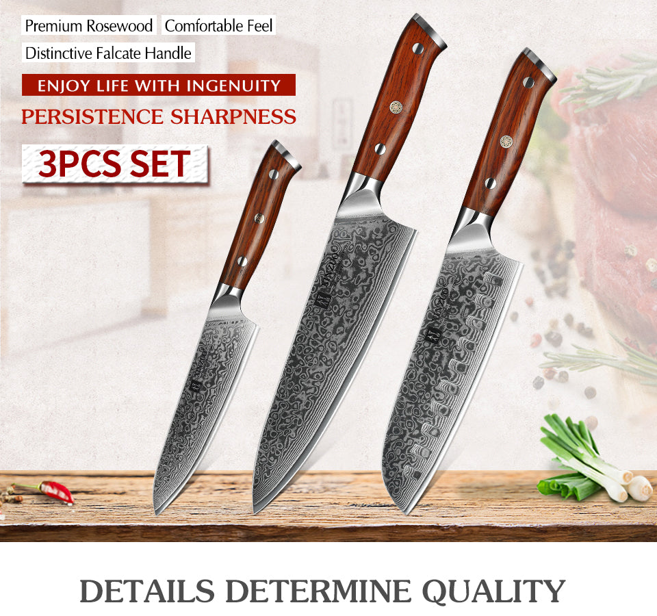 Japanese Forged Damascus Steel Chef Santoku Utility Knives - Knife Depot Co.