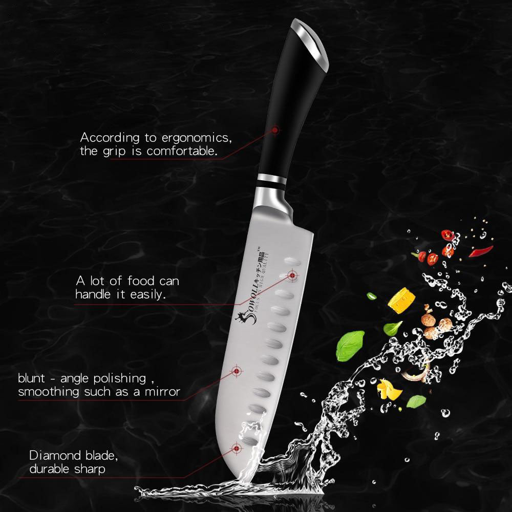 KD 7 inch Stainless Steel Professional Santoku Sushi Meat Fish Chef Knife - Knife Depot Co.