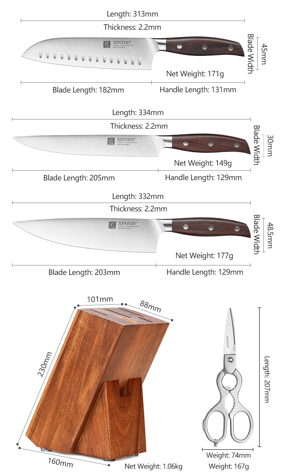 Professional Full 7 PCs German Stainless Steel Slicing Knife Set – Knife  Depot Co.