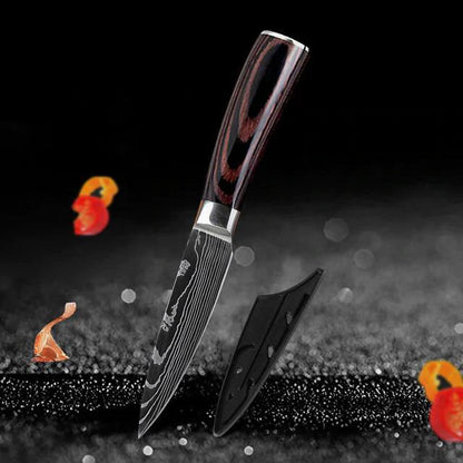 Damascus Etching High Grade Stainless Steel Super Sharp Kitchen Knife Set - 3.5" Pairing - Knife Depot Co.