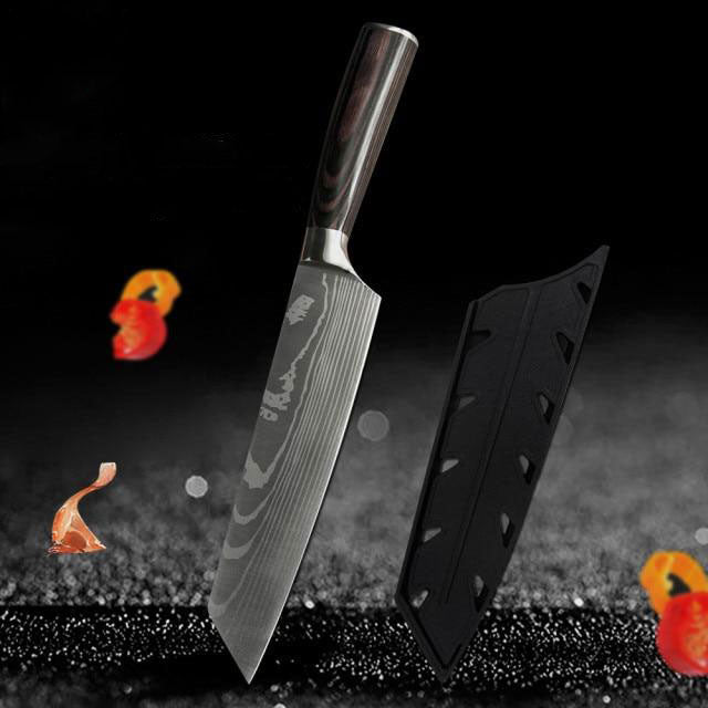 8PCS/set Kitchen Knife Set Japanese Knife Sets Japanese Kitchen Knives  Forged Kitchen Knife Laser Damascus Pattern Chef Knife Sharp Santoku Knife  Set Cleaver Slicing Utility Knives Tool Knives Sharp Cleaver Slicing Gift