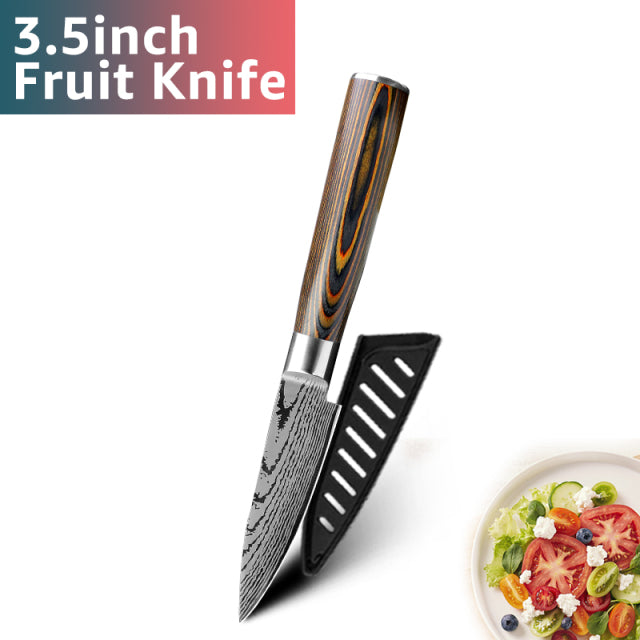 KD Japanese High Carbon Steel Imitation Damascus Knife - 3.5" Paring - Knife Depot Co.