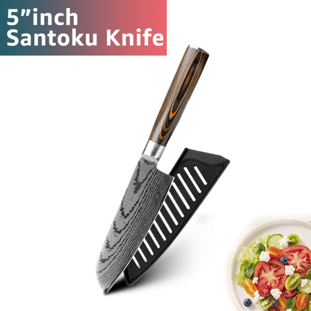 KD Japanese High Carbon Steel Imitation Damascus Knife - 5" Santoku - Knife Depot Co.