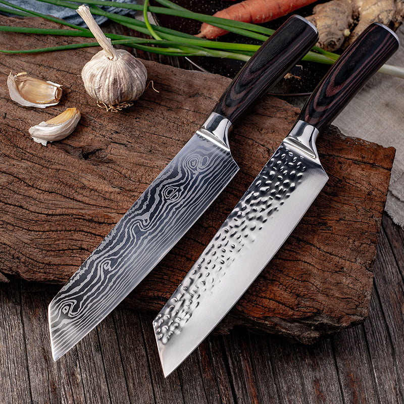 5PCS Knife Set with Sharpener Stainless Steel Damascus Style Chef Kitchen  Knives