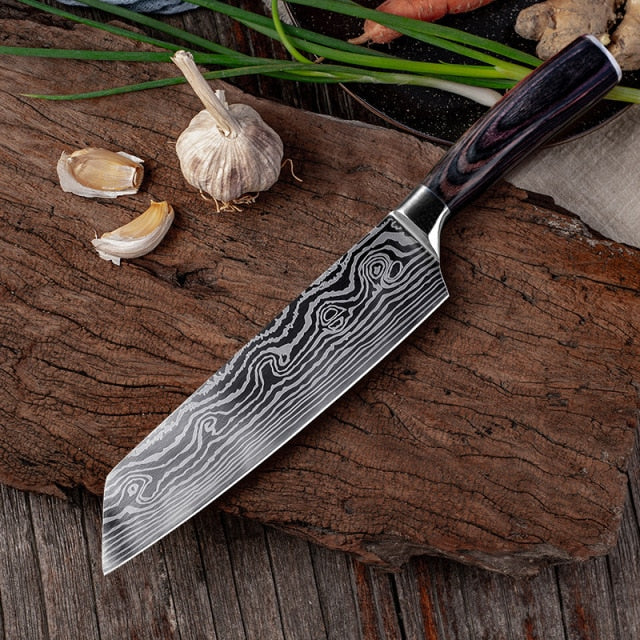 9 Inch Forged Japanese Style Chef Knife - 7 inch laser pattern - Knife Depot Co.