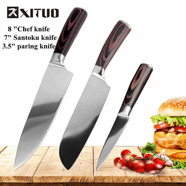 Stainless Steel Chef Kitchen Knife Santoku Paring Knives - 3 PCS set A - Knife Depot Co.
